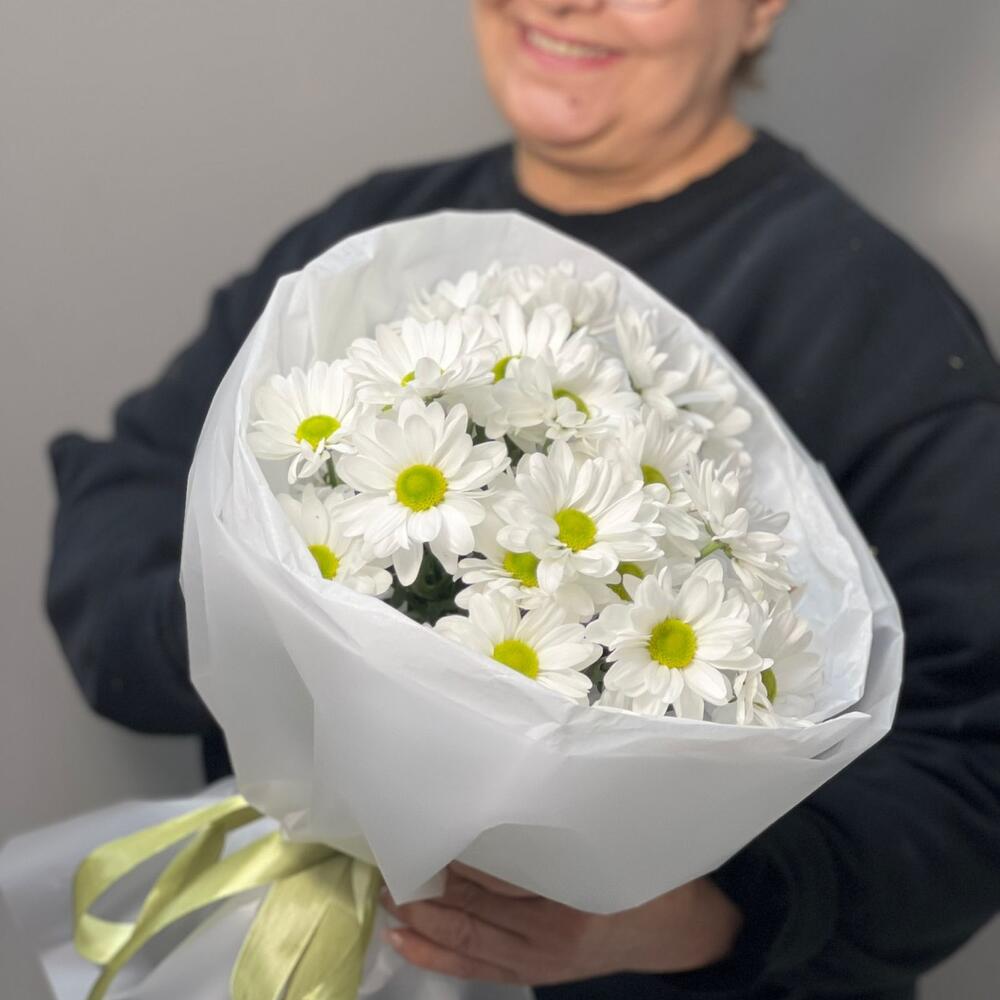 Букет «Ромашковый» – нежные белые хризантемы в деревенском стиле Зеленокумск Ставропольский край